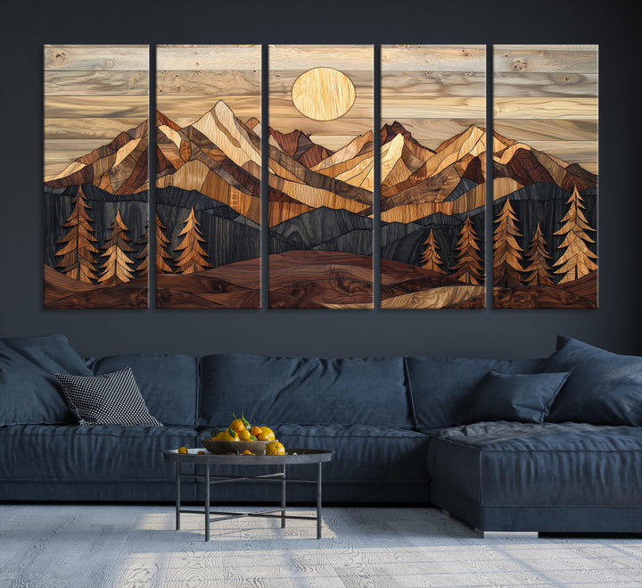 39116082-MGV-CV-36X24-Wood Mountain Landscape Canvas Print, Sunset Hills Print, Framed Abstract Nature Art Print, Wood Mountain Print Wall Art