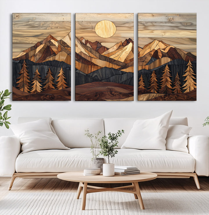 39116082-MGV-CV-60X30-3P-Wood Mountain Landscape Canvas Print, Sunset Hills Print, Framed Abstract Nature Art Print, Wood Mountain Print Wall Art