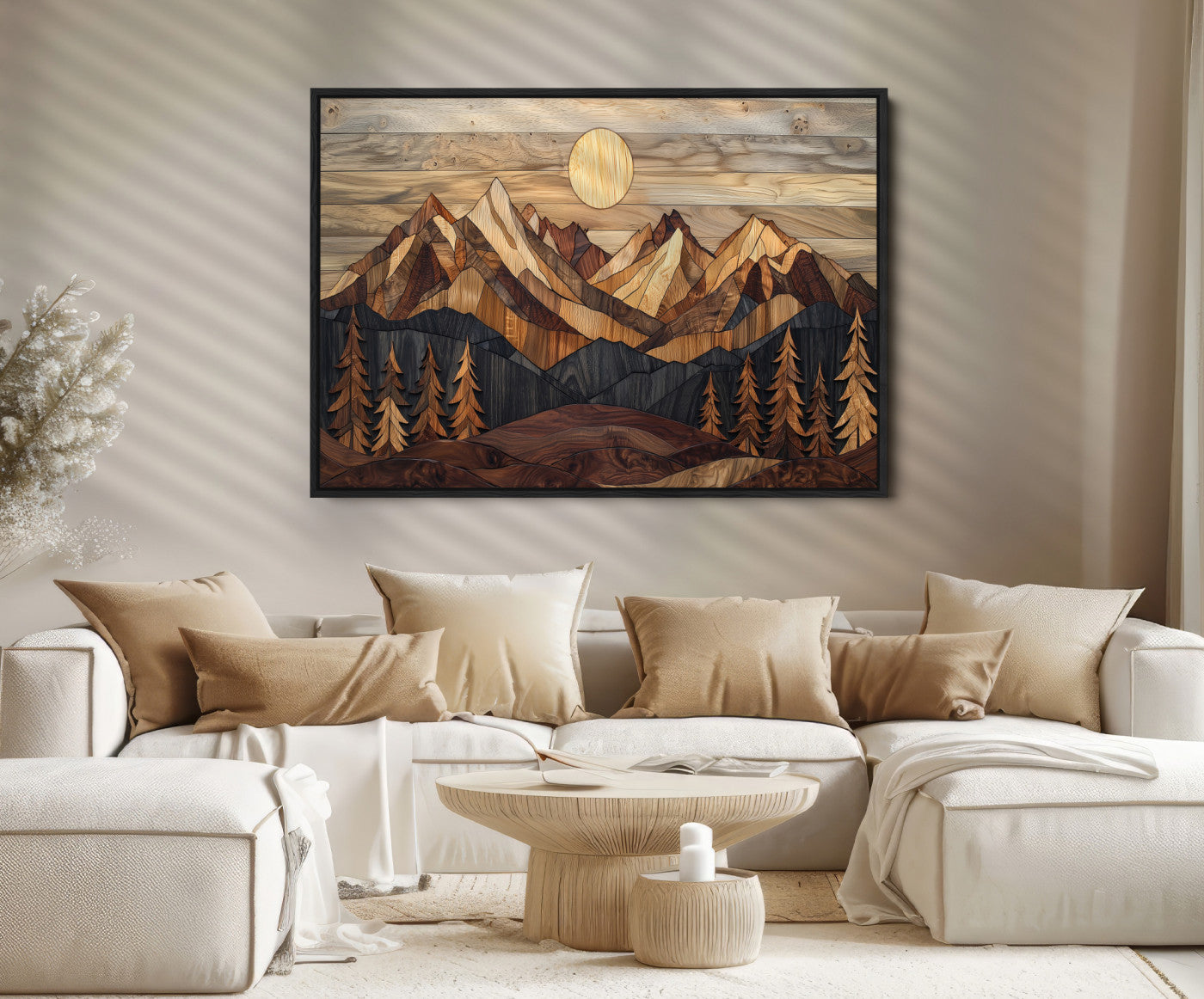 39116082-MGV-FC-36X24_Black-Wood Mountain Landscape Canvas Print, Sunset Hills Print, Framed Abstract Nature Art Print, Wood Mountain Print Wall Art