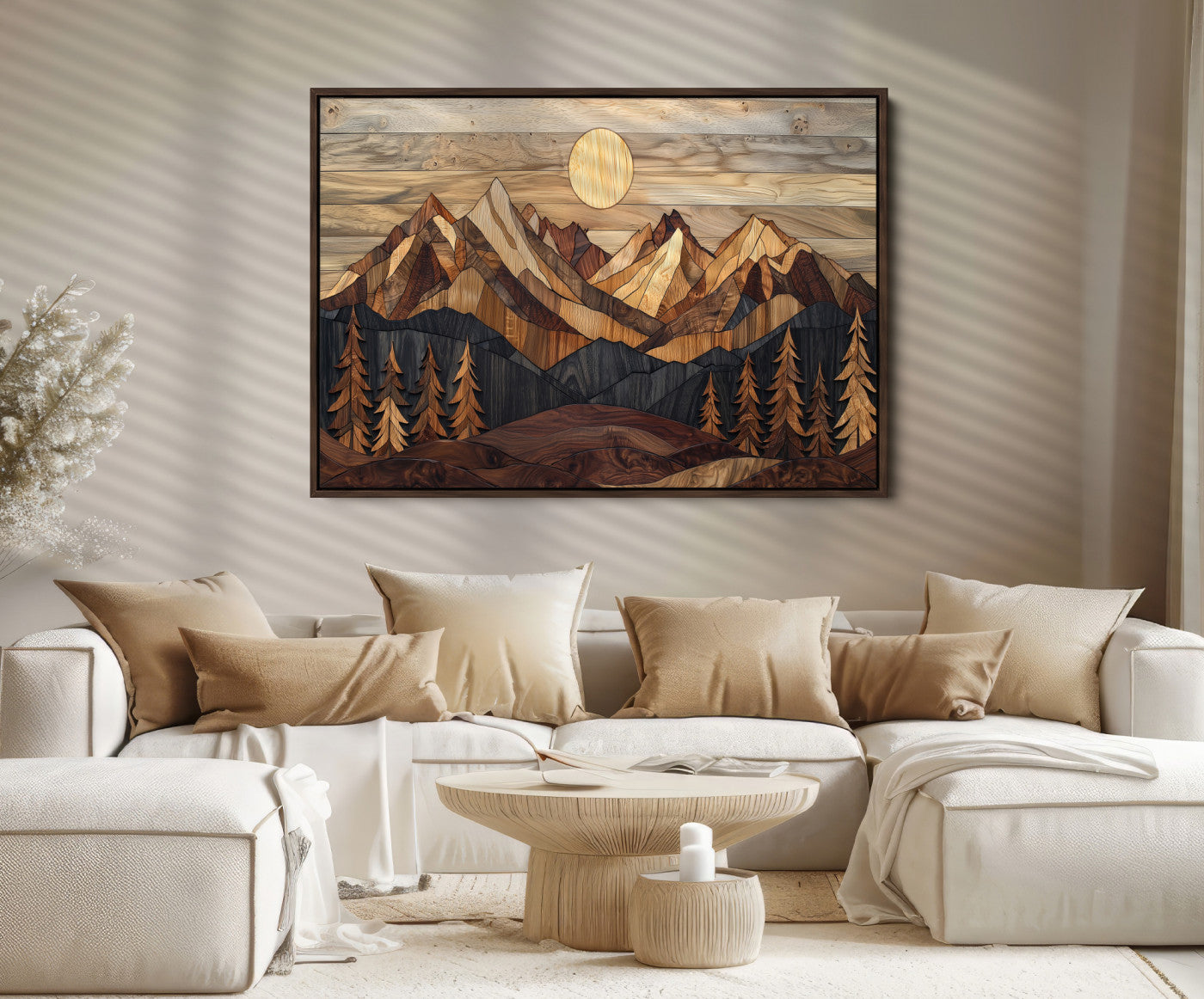 39116082-MGV-FC-36X24_Walnut-Wood Mountain Landscape Canvas Print, Sunset Hills Print, Framed Abstract Nature Art Print, Wood Mountain Print Wall Art