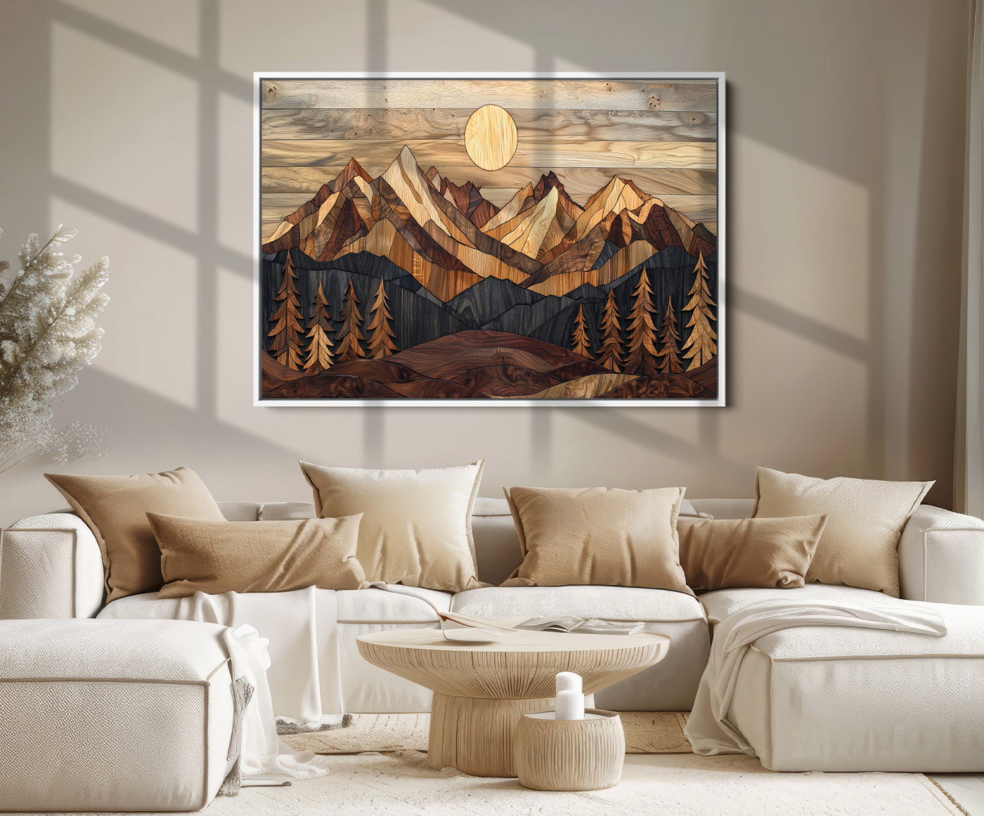 39116082-MGV-FC-36X24_White-Wood Mountain Landscape Canvas Print, Sunset Hills Print, Framed Abstract Nature Art Print, Wood Mountain Print Wall Art