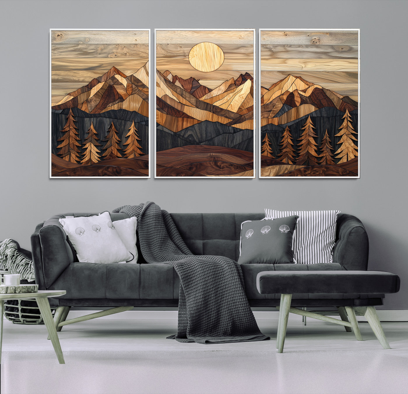 39116082-MGV-FC-60X30-3P_White-Wood Mountain Landscape Canvas Print, Sunset Hills Print, Framed Abstract Nature Art Print, Wood Mountain Print Wall Art