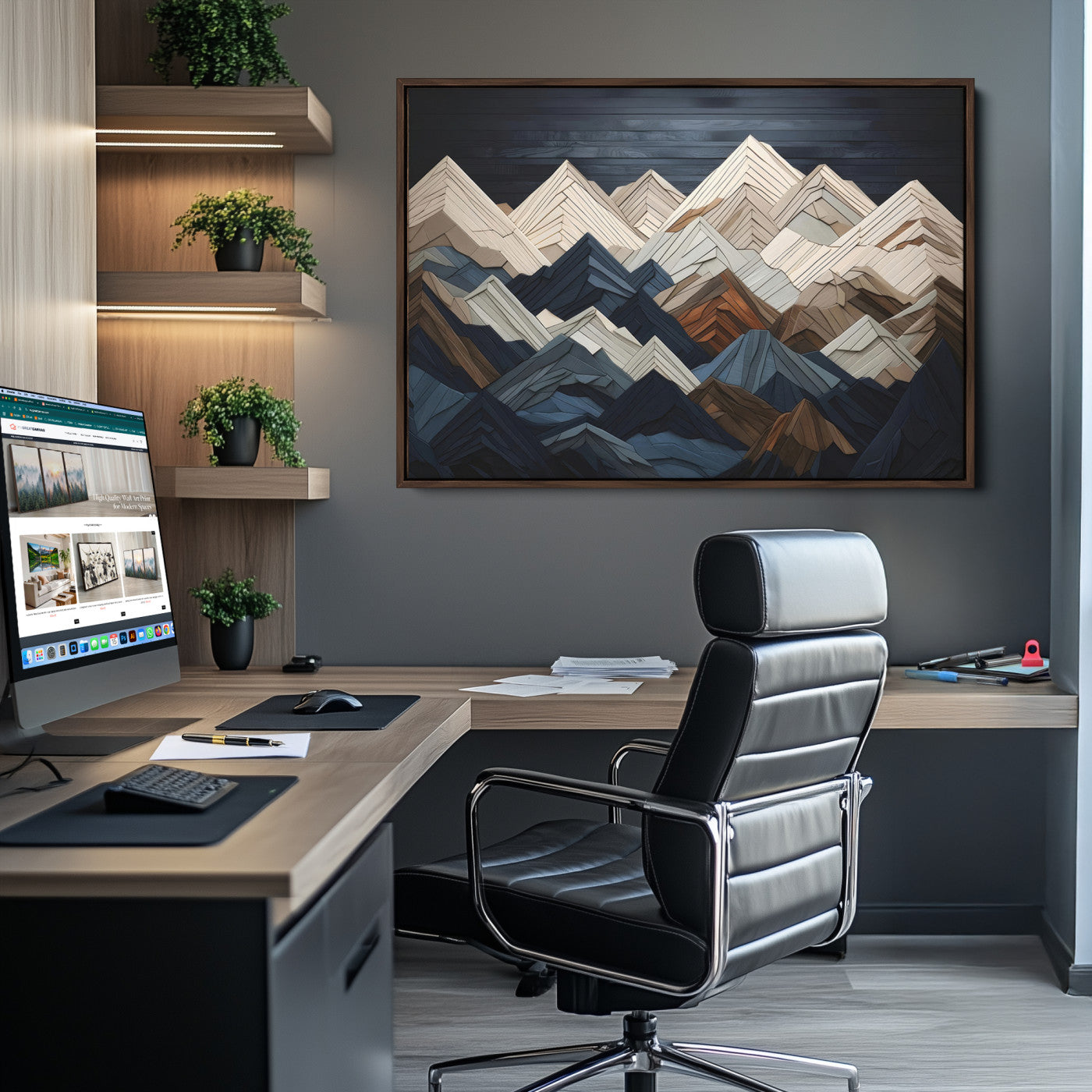 Wood Mountain Range Wall Art - Ready to Hang 3-Piece Set for Modern Rustic Decor, Abstract Wooden Design for Living Rooms Offices