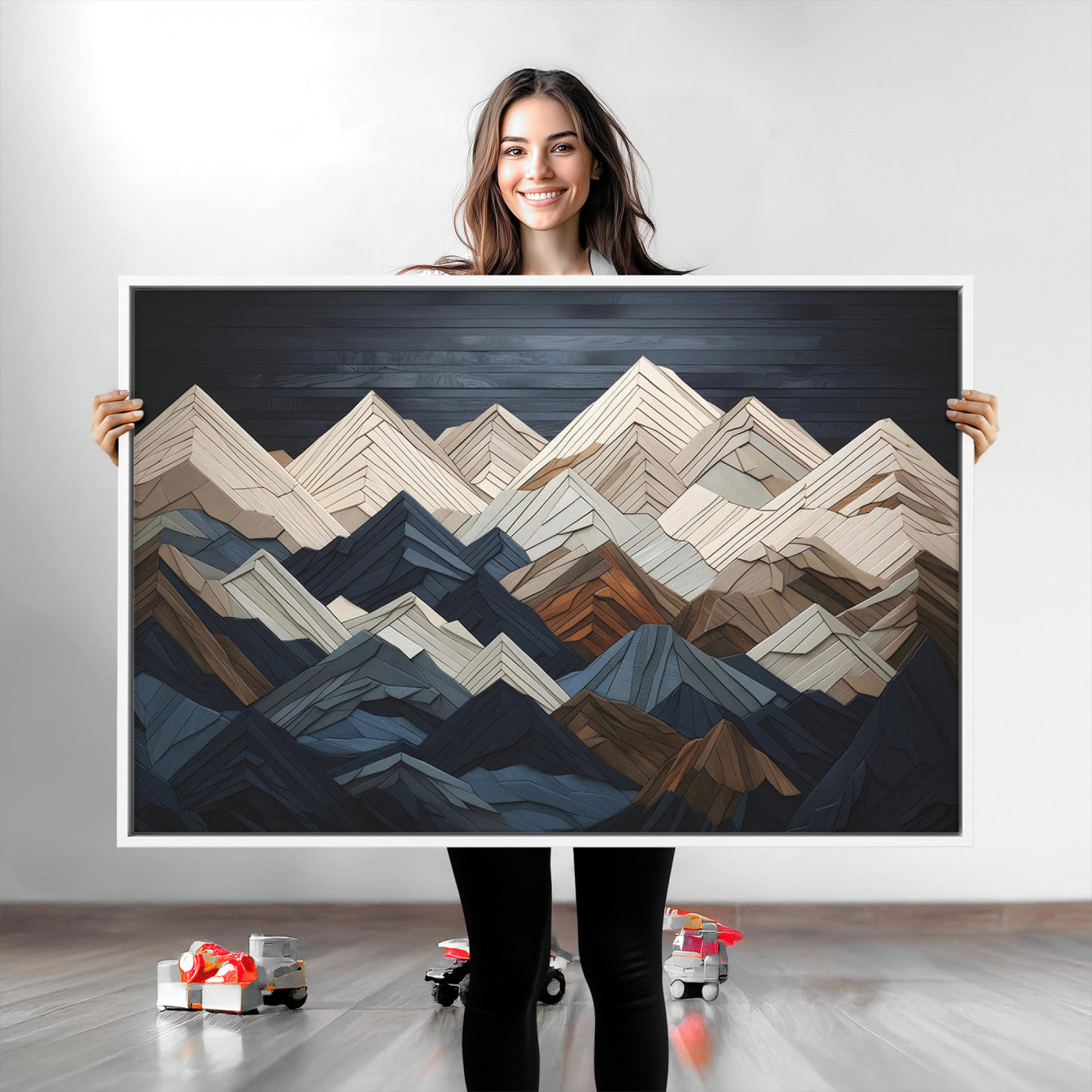 Wood Mountain Range Wall Art - Ready to Hang 3-Piece Set for Modern Rustic Decor, Abstract Wooden Design for Living Rooms Offices
