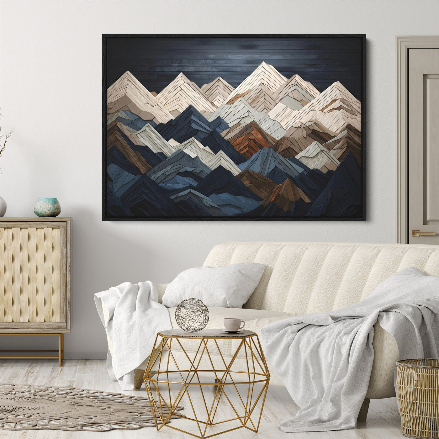 Wood Mountain Range Wall Art - Ready to Hang 3-Piece Set for Modern Rustic Decor, Abstract Wooden Design for Living Rooms Offices