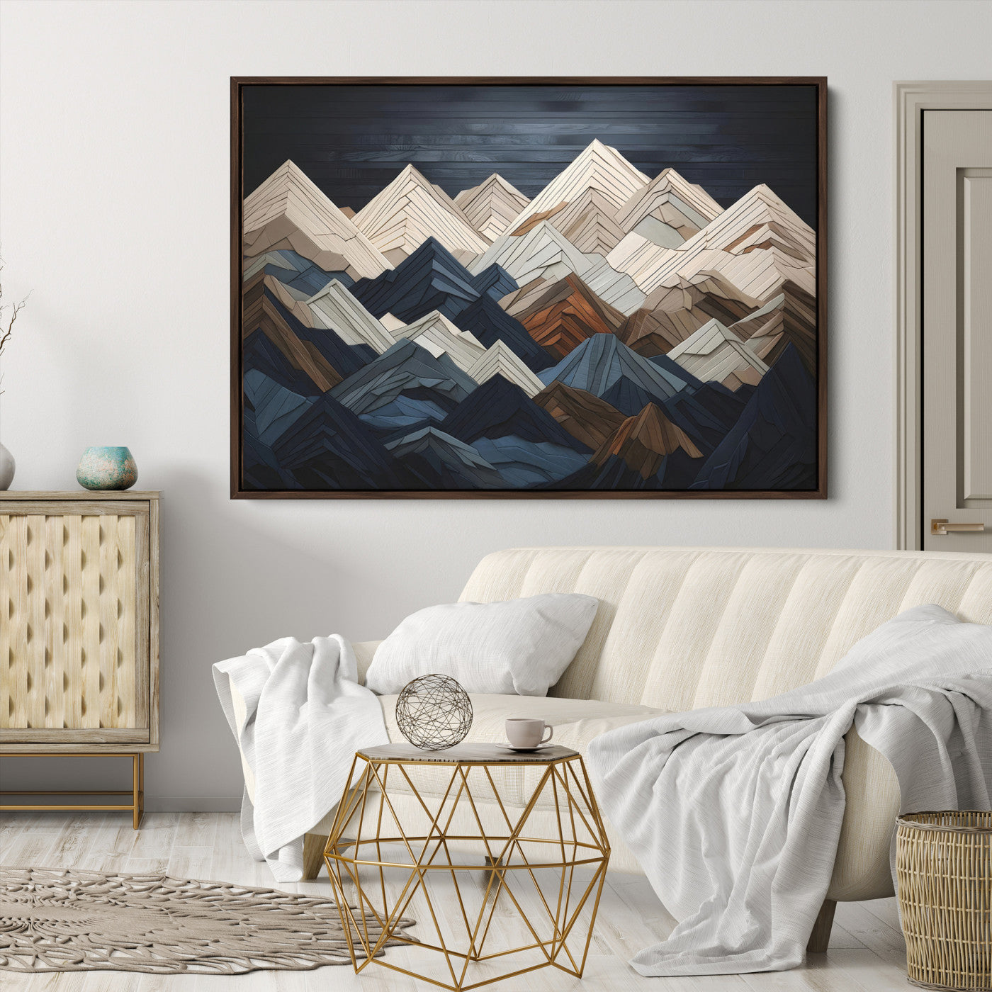 Wood Mountain Range Wall Art - Ready to Hang 3-Piece Set for Modern Rustic Decor, Abstract Wooden Design for Living Rooms Offices