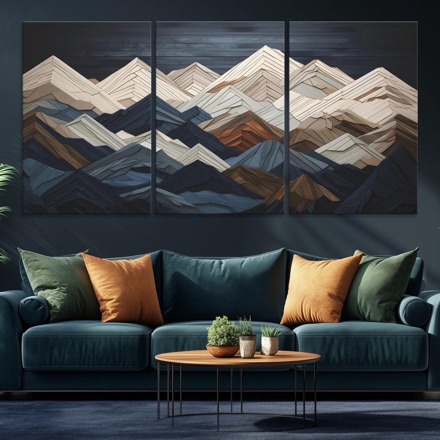 12896-MGV-CV-36X24-Wood Mountain Range Wall Art - Ready to Hang 3-Piece Set for Modern Rustic Decor, Abstract Wooden Design for Living Rooms Offices