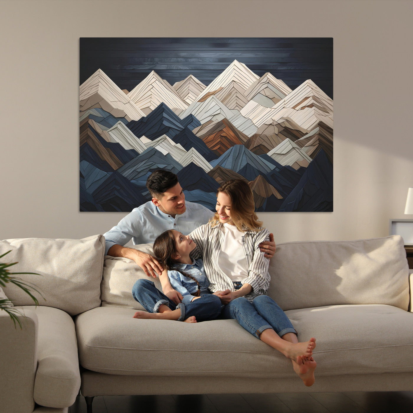 Wood Mountain Range Wall Art - Ready to Hang 3-Piece Set for Modern Rustic Decor, Abstract Wooden Design for Living Rooms Offices