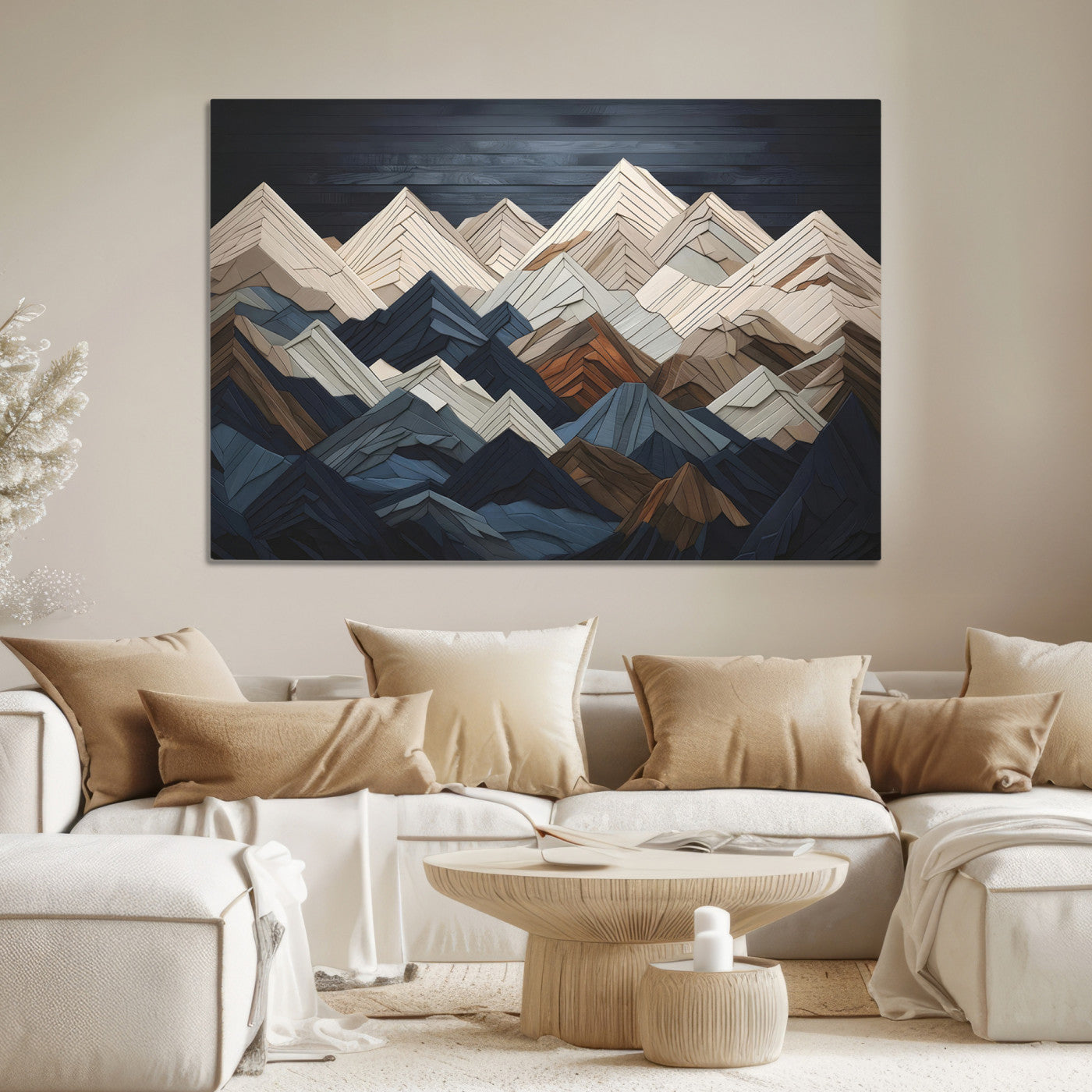 Wood Mountain Range Wall Art - Ready to Hang 3-Piece Set for Modern Rustic Decor, Abstract Wooden Design for Living Rooms Offices