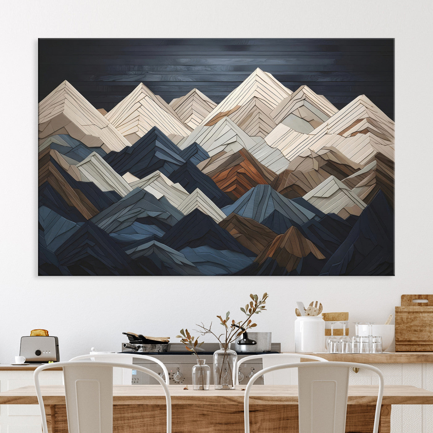 Wood Mountain Range Wall Art - Ready to Hang 3-Piece Set for Modern Rustic Decor, Abstract Wooden Design for Living Rooms Offices
