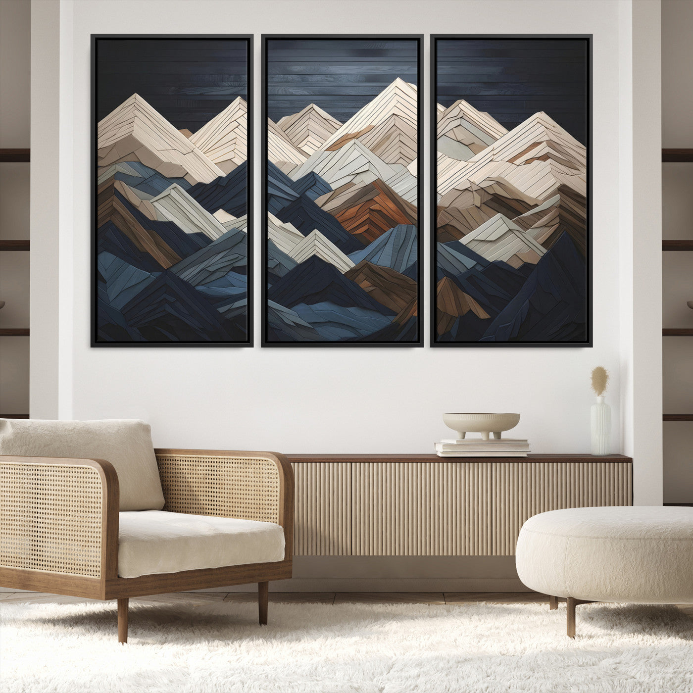 12896-MGV-FC-48X32-3P_Black-Wood Mountain Range Wall Art - Ready to Hang 3-Piece Set for Modern Rustic Decor, Abstract Wooden Design for Living Rooms Offices