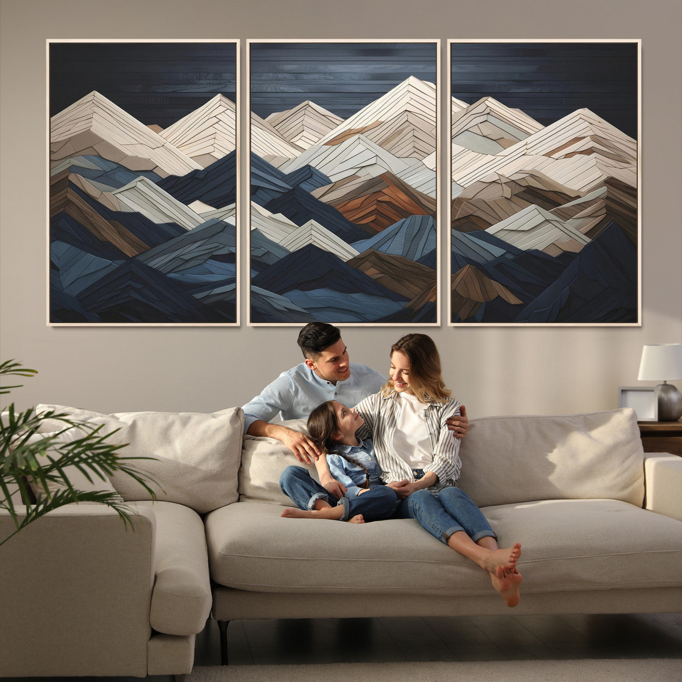 12896-MGV-FC-60X30-3P_Natural-Wood Mountain Range Wall Art - Ready to Hang 3-Piece Set for Modern Rustic Decor, Abstract Wooden Design for Living Rooms Offices