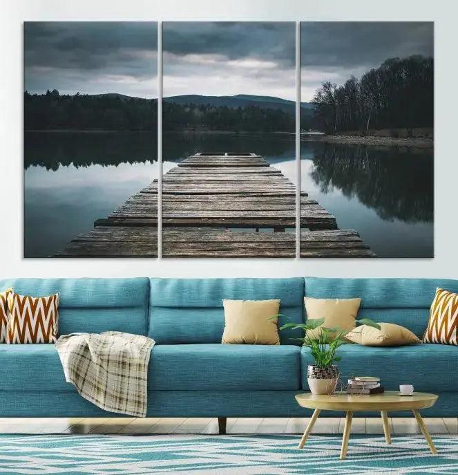 Wooden Bridge Near Lake Wall Art Canvas Print