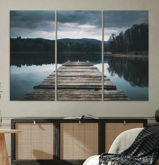 Wooden Bridge Near Lake Wall Art Canvas Print