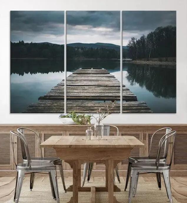 Wooden Bridge Near Lake Wall Art Canvas Print