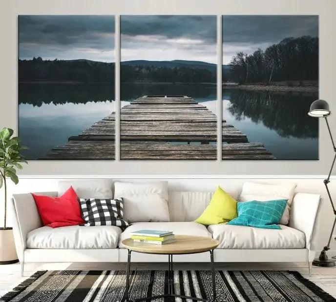 Wooden Bridge Near Lake Wall Art Canvas Print