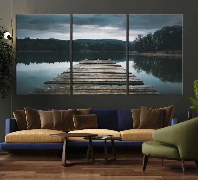 Wooden Bridge Near Lake Wall Art Canvas Print