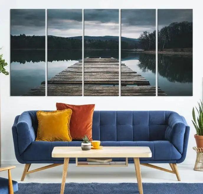 Wooden Bridge Near Lake Wall Art Canvas Print