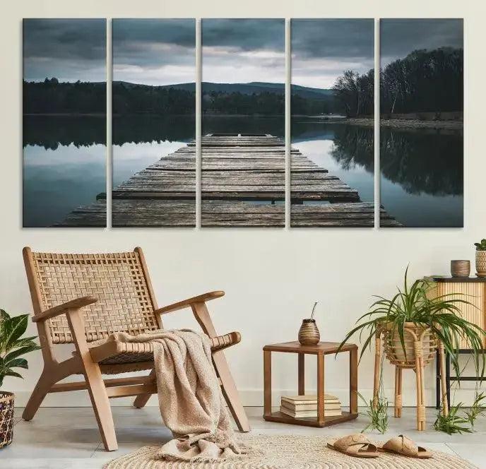 Wooden Bridge Near Lake Wall Art Canvas Print