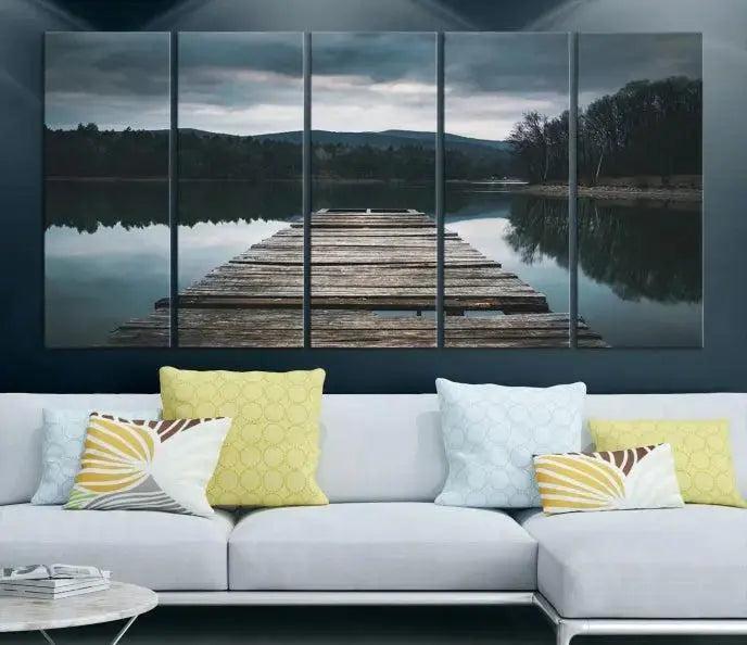 Wooden Bridge Near Lake Wall Art Canvas Print