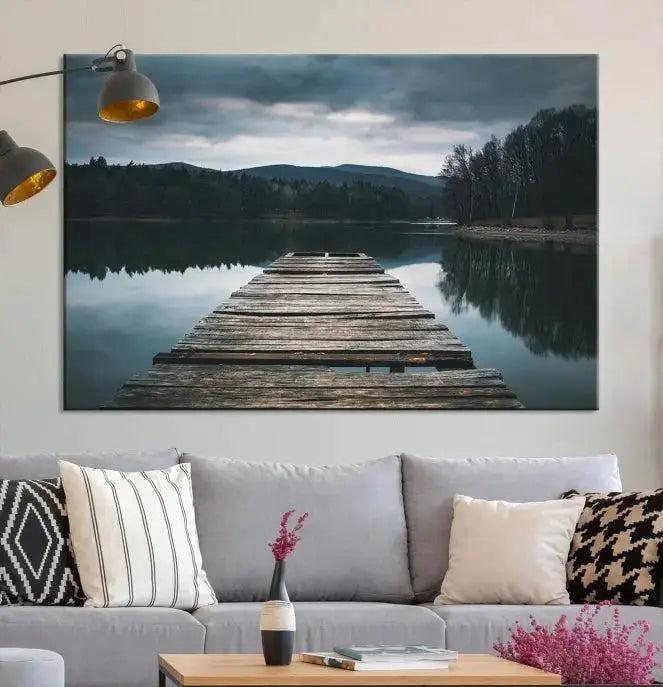 Wooden Bridge Near Lake Wall Art Canvas Print