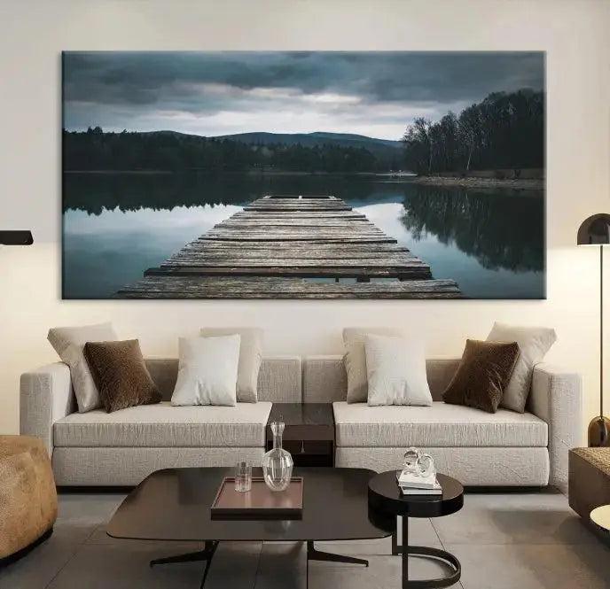 Wooden Bridge Near Lake Wall Art Canvas Print