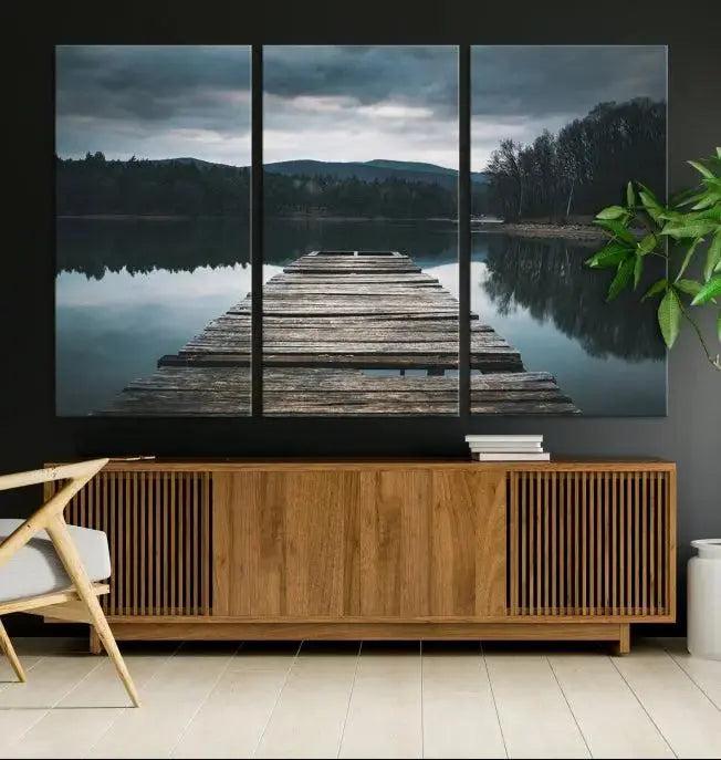 Wooden Bridge Near Lake Wall Art Canvas Print