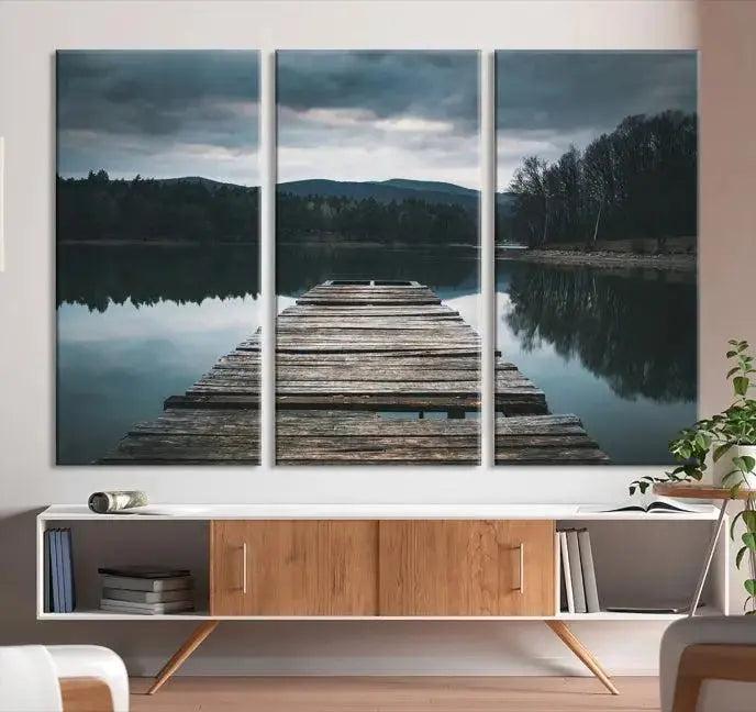 Wooden Bridge Near Lake Wall Art Canvas Print