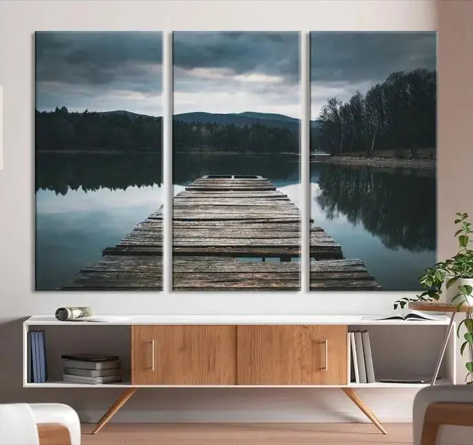 Wooden Bridge Near Lake Wall Art Canvas Print