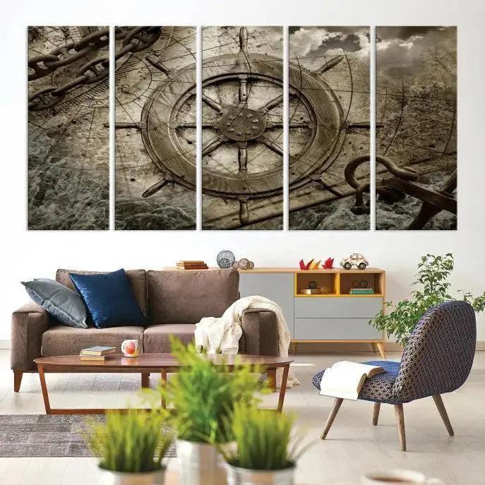 Edit-Images-Wooden Ship Wheel Canvas Print, Multi Panel Canvas Wall Art Print