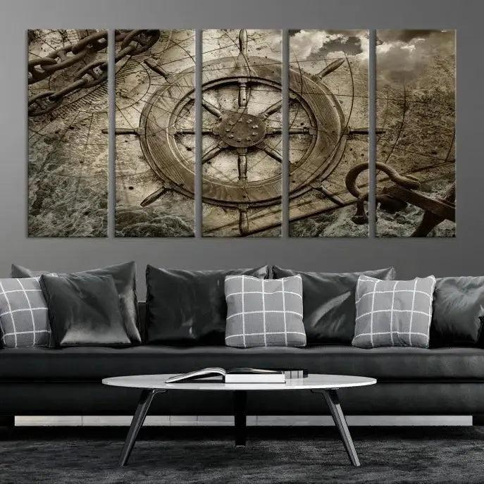 Edit-Images-Wooden Ship Wheel Canvas Print, Multi Panel Canvas Wall Art Print