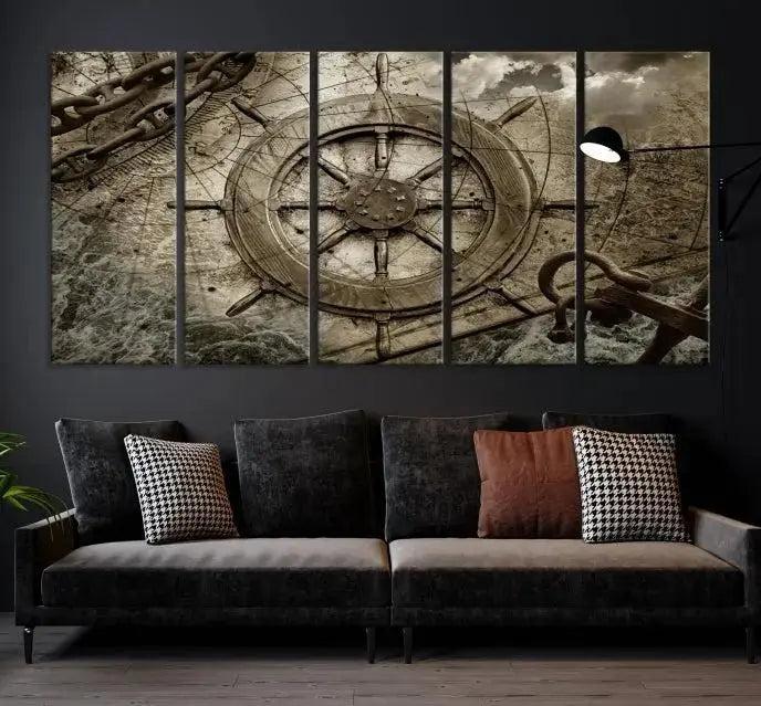 Edit-Images-Wooden Ship Wheel Canvas Print, Multi Panel Canvas Wall Art Print