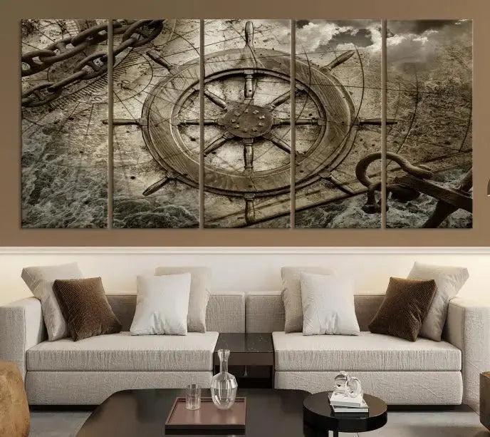 Edit-Images-Wooden Ship Wheel Canvas Print, Multi Panel Canvas Wall Art Print