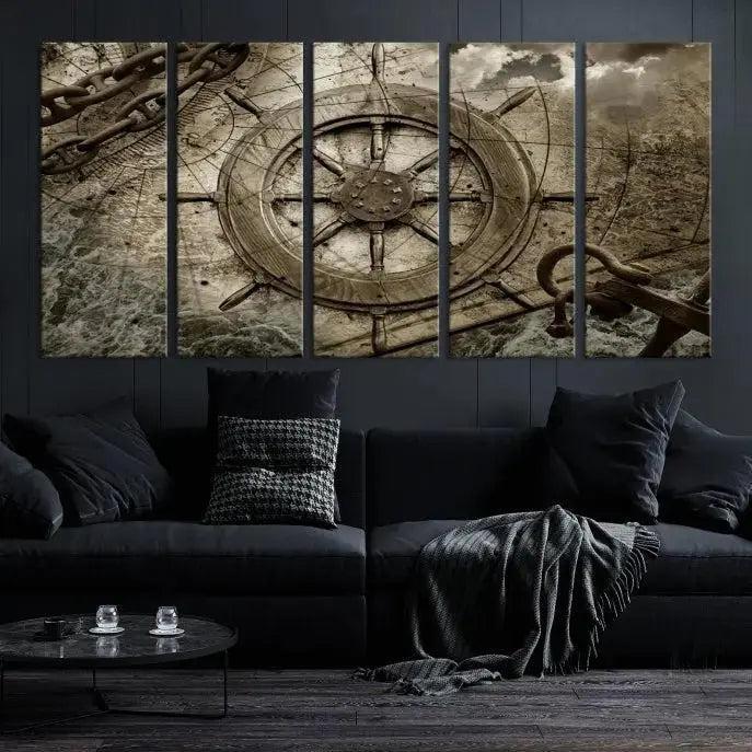 Edit-Images-Wooden Ship Wheel Canvas Print, Multi Panel Canvas Wall Art Print