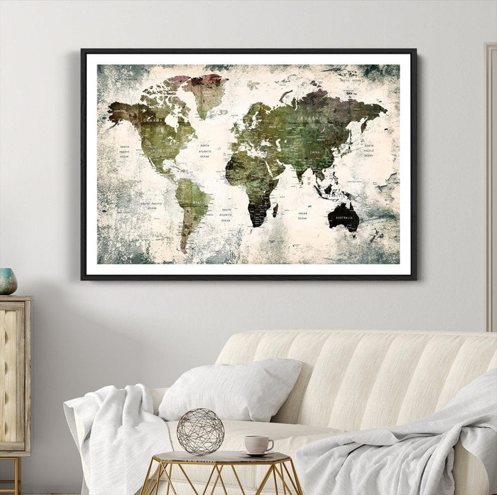 14328-MGC-FP-36x24_Black-World Map Canvas PRINT, World Map Canvas Art
