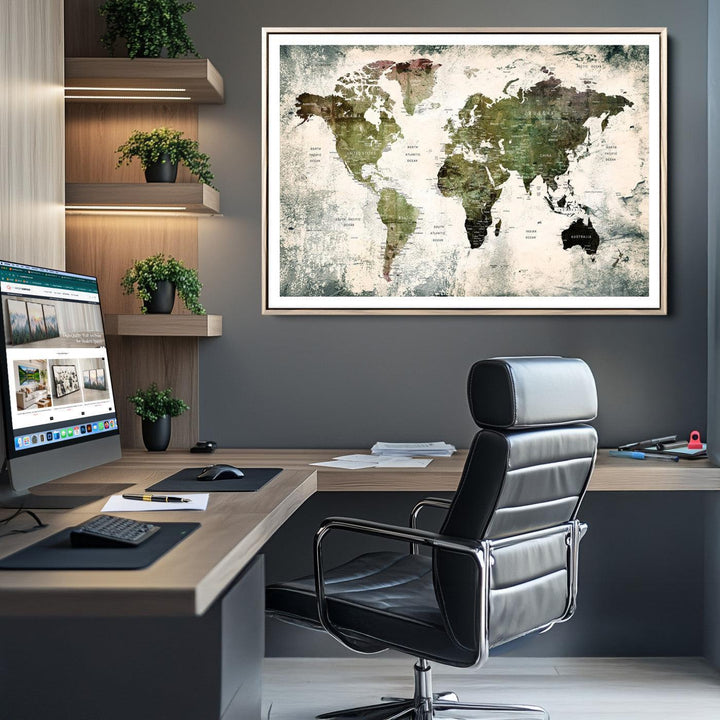 14328-MGC-FP-36x24_Natural-World Map Canvas PRINT, World Map Canvas Art