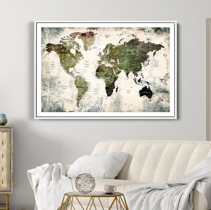 14328-MGC-FP-36x24_White-World Map Canvas PRINT, World Map Canvas Art