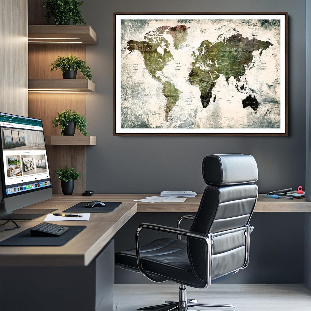 World Map Canvas PRINT, World Map Canvas Art