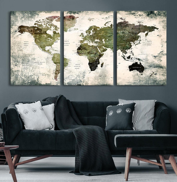 14328-MGV-CV-36X24-World Map Canvas PRINT, World Map Canvas Art
