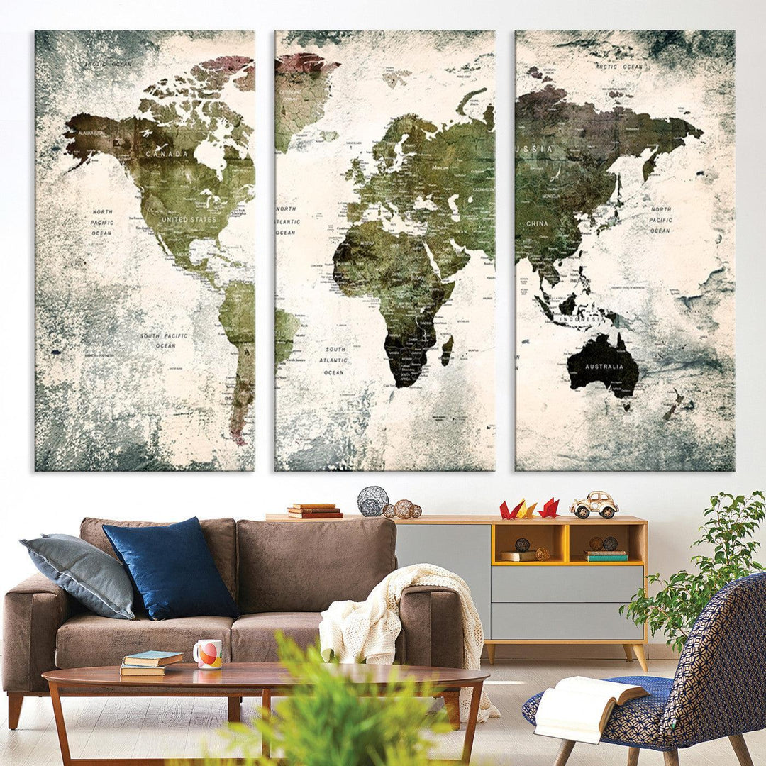 14328-MGV-CV-36X24-World Map Canvas PRINT, World Map Canvas Art