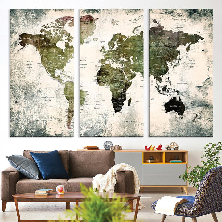 14328-MGV-CV-36X24-World Map Canvas PRINT, World Map Canvas Art
