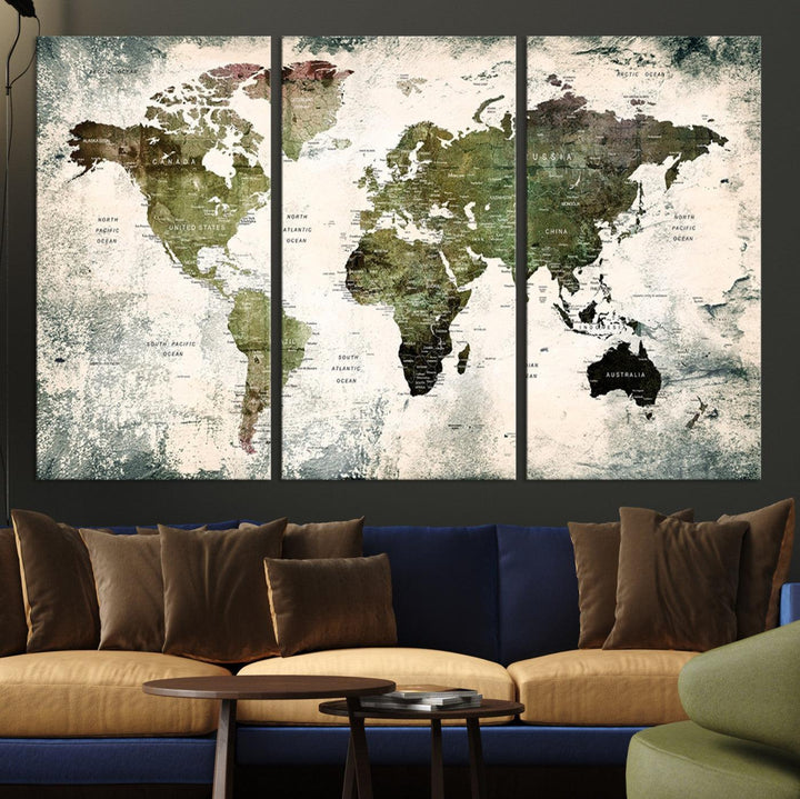 14328-MGV-CV-36X24-World Map Canvas PRINT, World Map Canvas Art