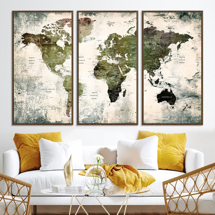 14328-MGV-CV-36X24-World Map Canvas PRINT, World Map Canvas Art