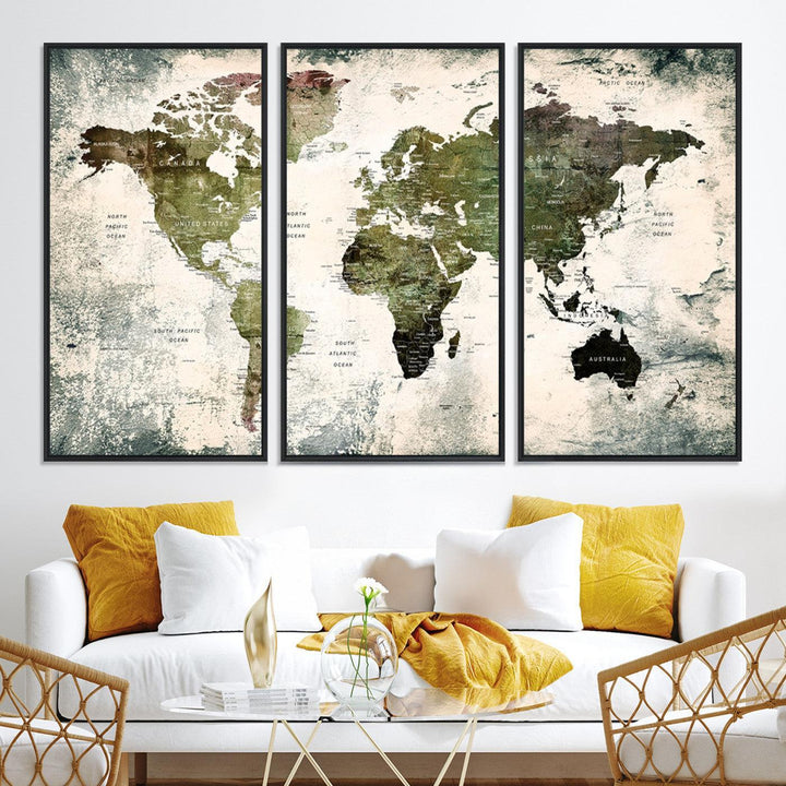 14328-MGV-CV-36X24-World Map Canvas PRINT, World Map Canvas Art