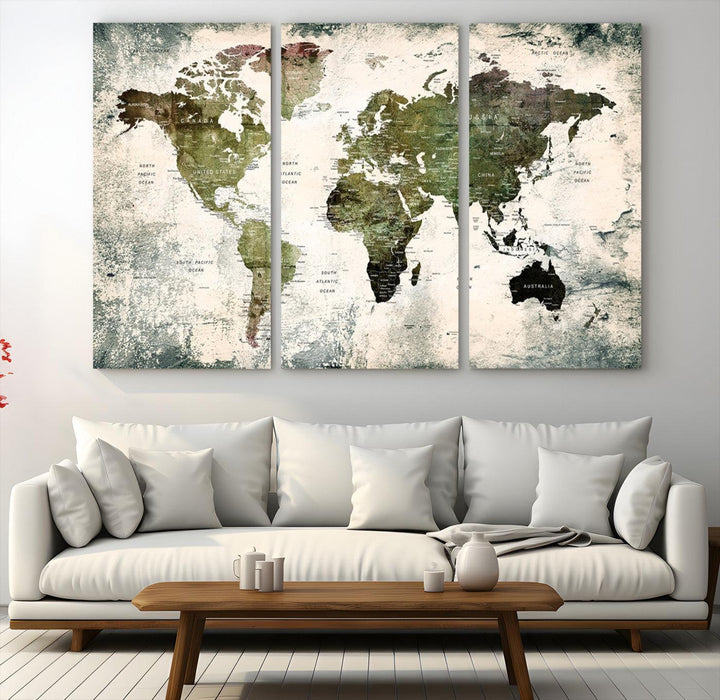 14328-MGV-CV-48X32-3P-World Map Canvas PRINT, World Map Canvas Art
