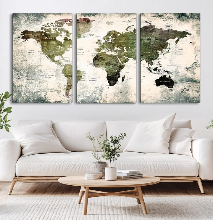 14328-MGV-CV-60X30-3P-World Map Canvas PRINT, World Map Canvas Art