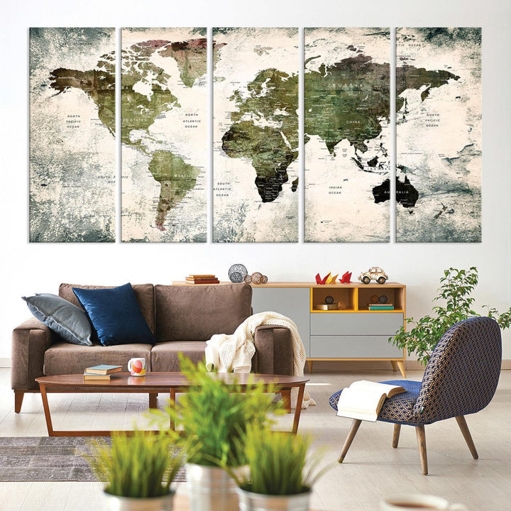 14328-MGV-CV-60X31-5P-World Map Canvas PRINT, World Map Canvas Art