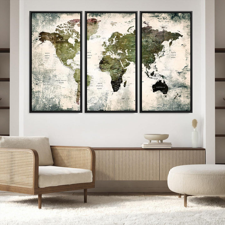 14328-MGV-FC-48X32-3P_Black-World Map Canvas PRINT, World Map Canvas Art