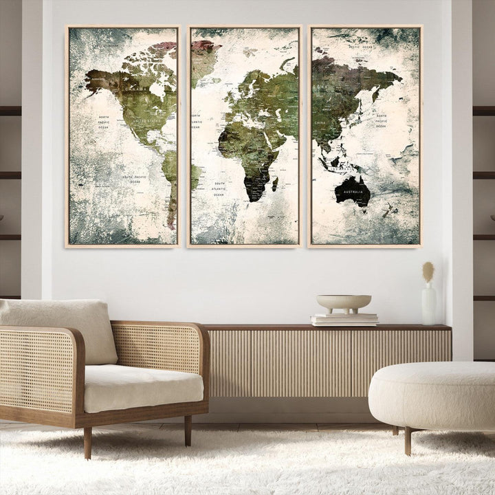 14328-MGV-FC-48X32-3P_Natural-World Map Canvas PRINT, World Map Canvas Art
