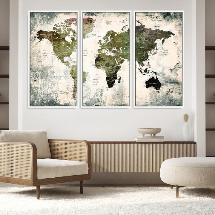 14328-MGV-FC-48X32-3P_White-World Map Canvas PRINT, World Map Canvas Art